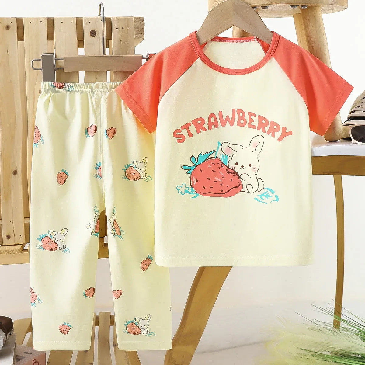 Children's Short Sleeve Set Cotton Summer Baby T-shirt Boys' Homewear Girls' Pajamas Summer Clothing Toddler Clothes Kids Sets