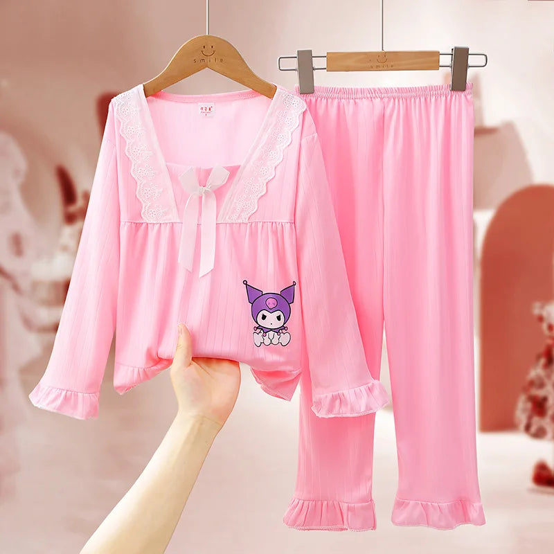 Children's Pajamas for Girls in Spring and Autumn Long Sleeved Thin Style Parent-child Big Girl Home Clothing Princess Style S