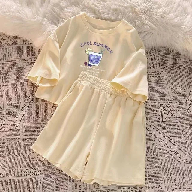 2025 Summer Women Shorts Sets Casual Two Pieces Short Sleeve T Shirts and High Waist Short Pants Solid Outfits Tracksuit 2PCS