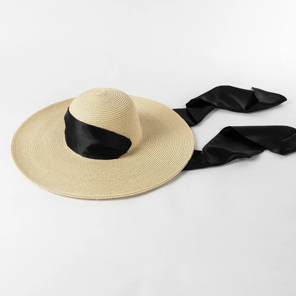 Straw Hat Ladies 12.5cm Wide Brim Beach Hat Outdoor Holiday SunHat