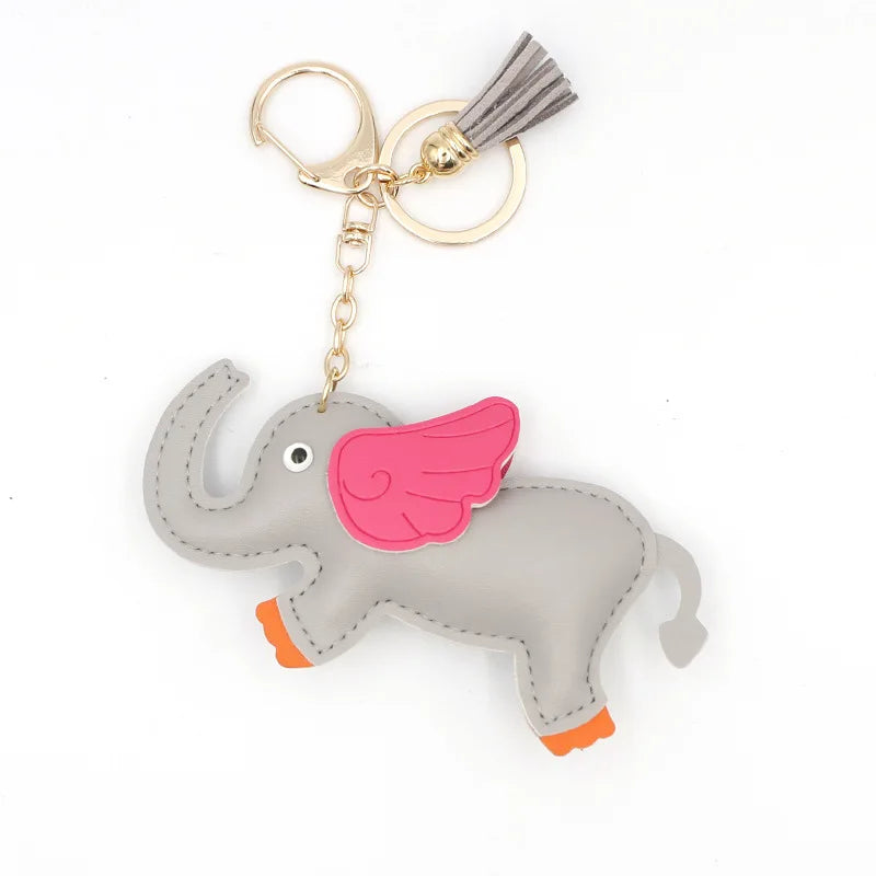 Designer PU Leather Wing Flying Elephant Hanger Car Key chain Pendant Decoration For Ladies Bag Charm Accessorie Ornament Gift