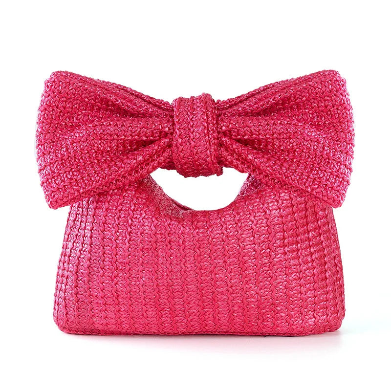 Fashion Trends Low Price Delicate Summer Bow Braided woven Bags Beach Straw Beaded Purses And Handbags