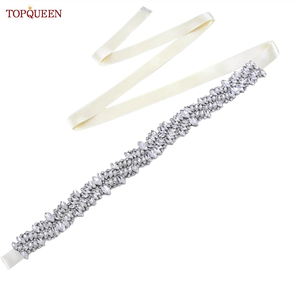TOPQUEEN S81 Woman Bridal Wedding Decorative Belt for Party Evening Dress Accessories Female Fashion Belts Silver Rhinestones