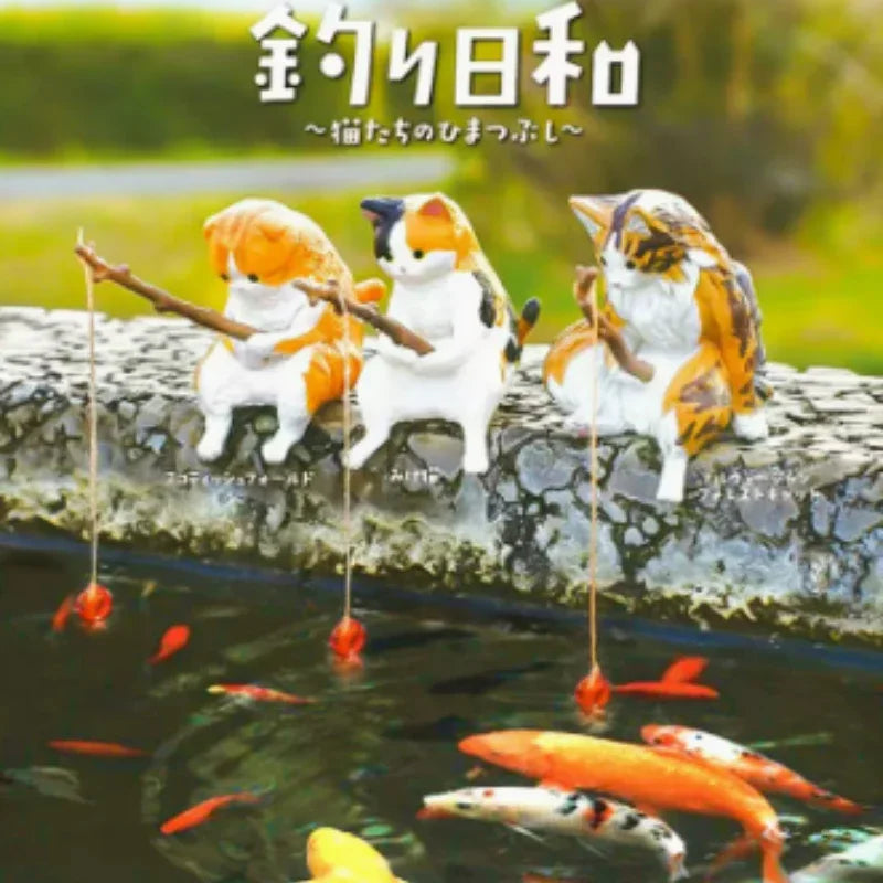 YELL Fish Tank Fishing Cat Hanging Creative Ornament Fishing Mini Decoration Micro Landscape Gachapon Toy Doll Gashapon Figures