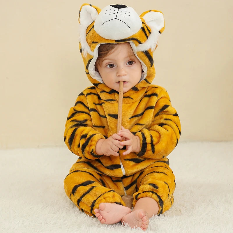 MICHLEY Halloween Baby Strampler Winterkleidung Flanell Kapuzen Bodys Pyjamas Tiere Overall Jumpsuit für Mädchen Jungen Kinder