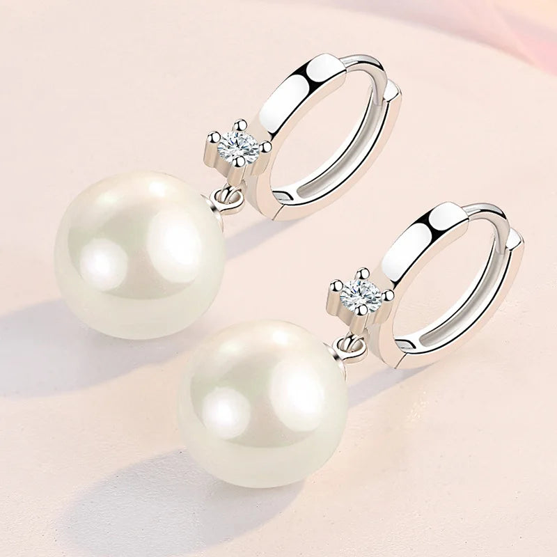 LByzHan 925 Sterling Silver Long Pearl CZ Dangle Earrings For Women Engagement Wedding Graceful Accessories Fashion Earring Gift