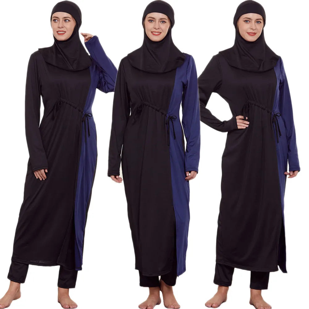 2024 New Arrival Stylish Muslim Swimwear Burkinis 3 Piece Long Robe Swimming Hijab Suit Muslimah Hijab Swimsuit Islamic Swimwear