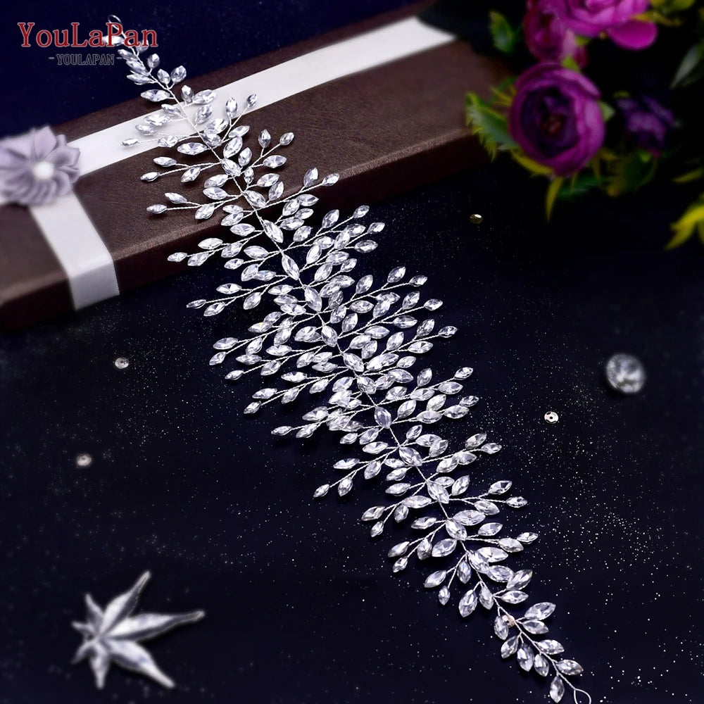 TOPQUEEN Wedding Headband Leaf Bridal Headpiece Woman Hair Accessories Jewelry Handmade Bride Headdress Pageant Tiara HP411
