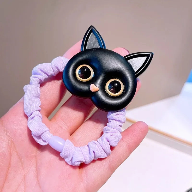 Baby Cartoon Black White Cat Hair Bands Children Elastic Ponytail Holder Rubber Bands Women Hairband Summer Headwear