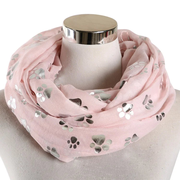 FOXMOTHER New Fashion Foil Sliver White Pink Black Cat Dog Paw Scarf For Pet Dog Lover Mother Gifts Women Scarves