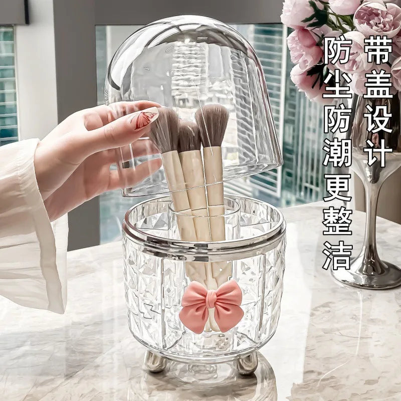 Makeup Storage Case Rotating Dustproof Makeup Brush Storage Container Pen Brush Bucket Dresser Desktop Lipstick Storage Rack