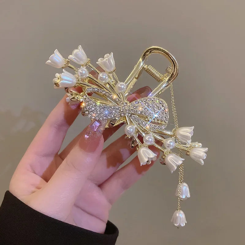 Pearl Flower Tassel Hair Claw for Women Cute Sweet Hair Clip Girls Fashion Elegance Headdress Korean Exquisite Hair Accessoires