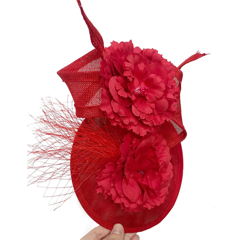 Wedding Fascinators Hot Pink Headpiece Mesh Headwear Wedding Party For Bride Hair Accessories Ladies Formal Dress Fedora Caps