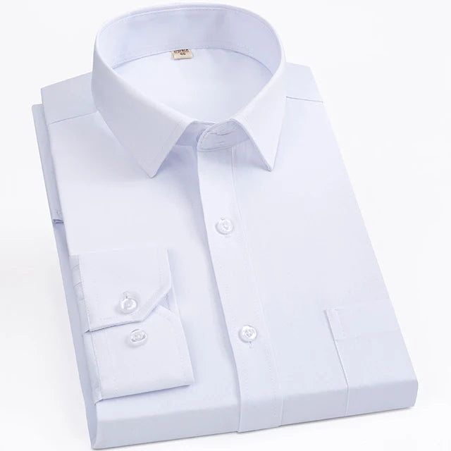 Men's Classic Standard-fit Plaid/striped Social Office Dress Shirt Single Patch Pocket Long Sleeve Formal Business Basic Shirts