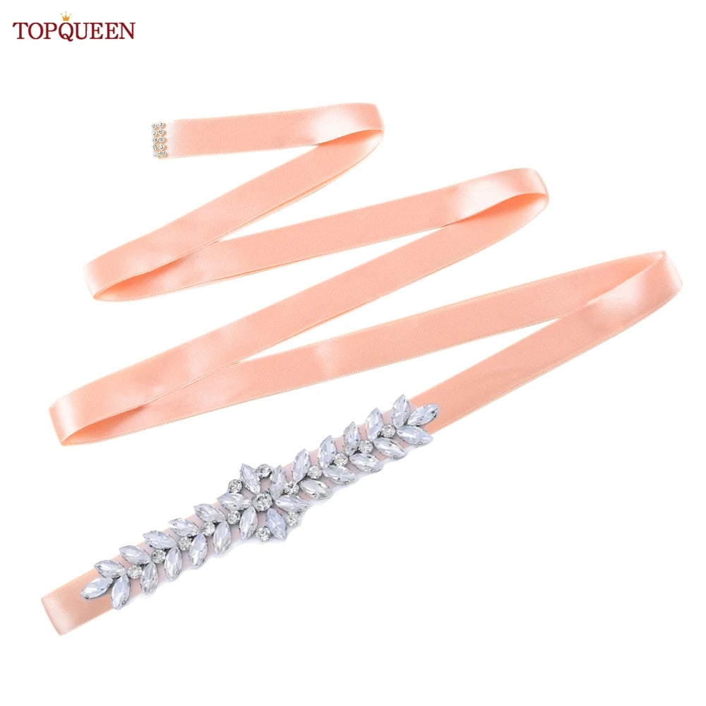 TOPQUEEN Wedding Dress Belt Sash Banquet Party Accessories Bridal Belt Silver Rhinestone Handmade Applique S69