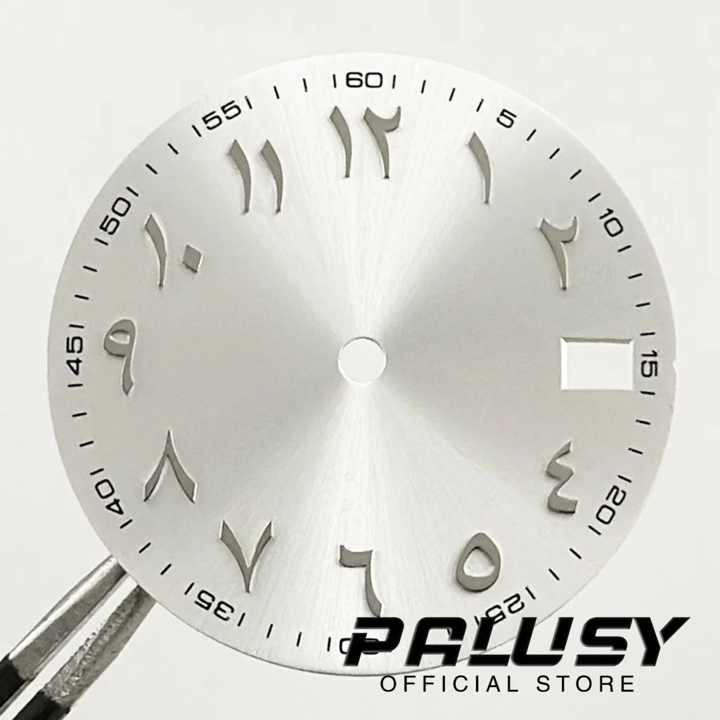 NH35 28.5mm Watch Dial Sun Patterned Surface Arabic Alphabet with Date Watch Faces for NH35 NH36 Movement Replace Accessories