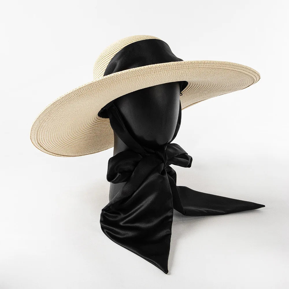 Straw Hat Ladies 12.5cm Wide Brim Beach Hat Outdoor Holiday SunHat