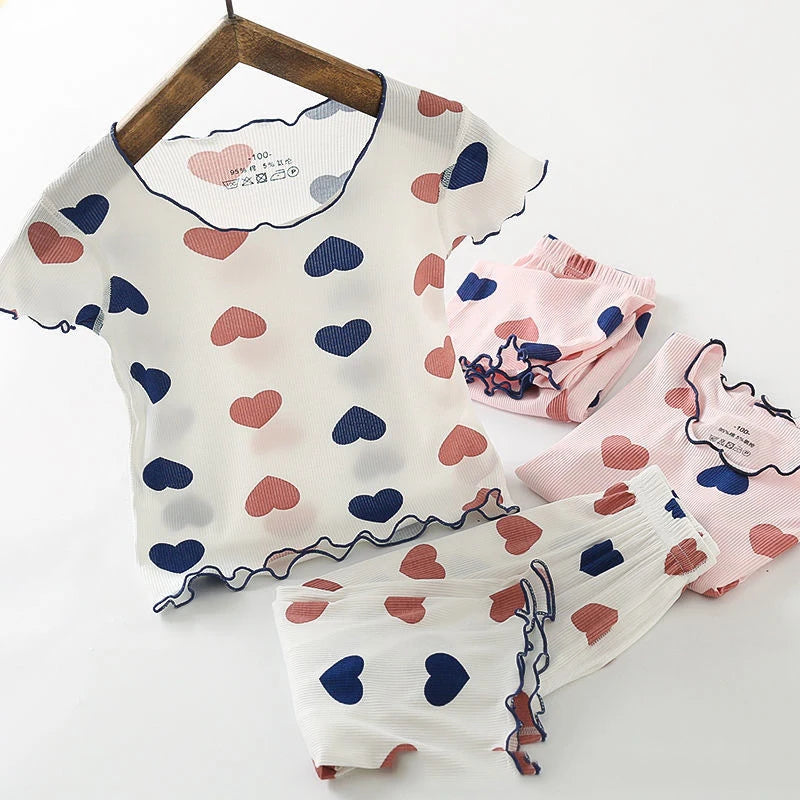 2022 Summer Children's Pajamas Sets Love Pijamas for Girls Air-conditioning Clothes Toddler Sleepwear Kids Home Clothing Sets