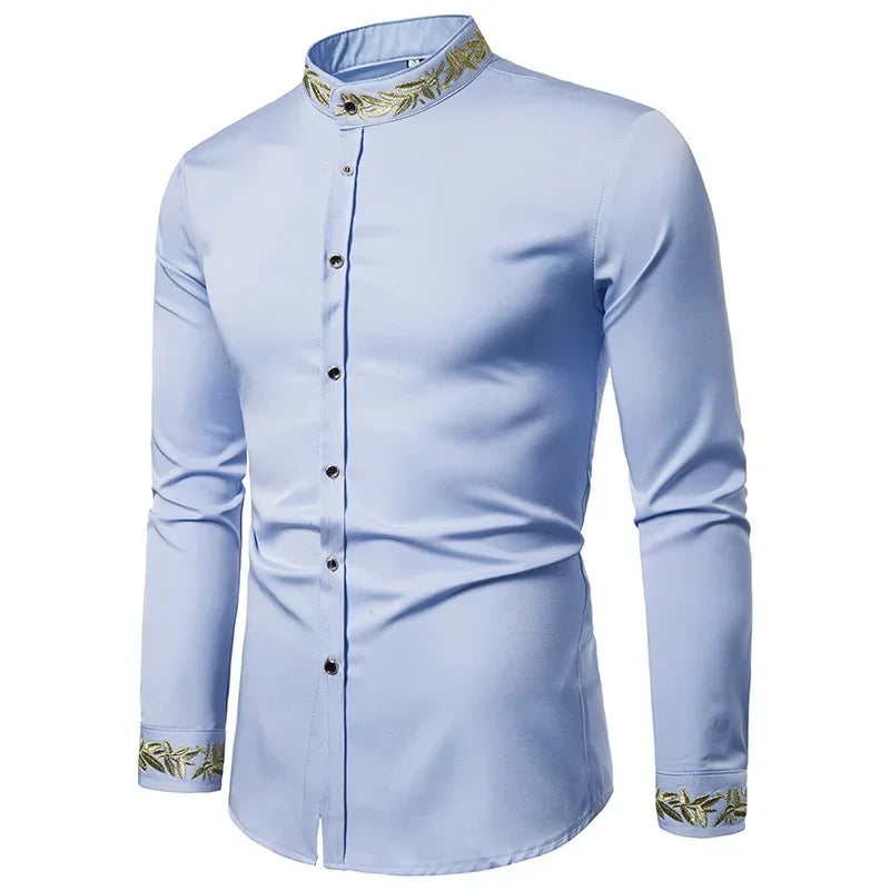 Men's Summer Casual Long Sleeve Shirts Slim Fit Turn Down Collar Shirts Formal Office Business Shirts for Men Tops Big Size mon