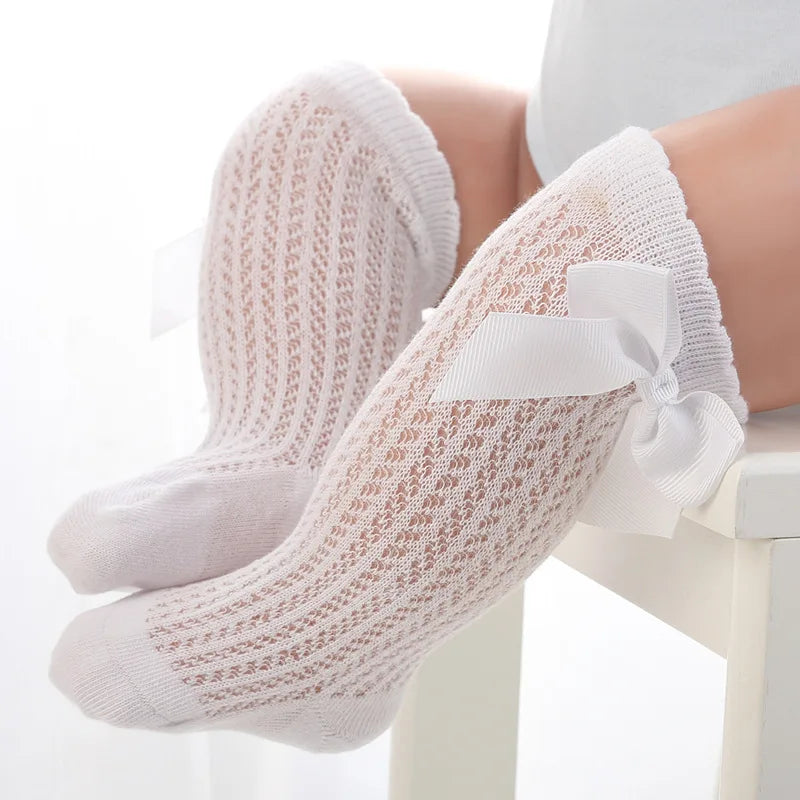 Summer Baby Socks Thin Mesh Mosquito Proof Midtube Socks Large Bow Knee-high Loose Baby Stuff Clothing Accessories Newborn