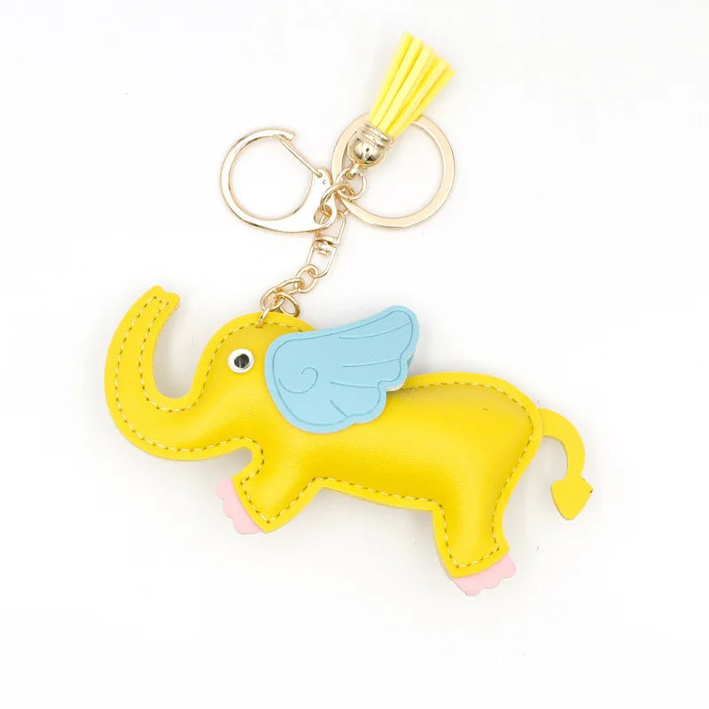 Designer PU Leather Wing Flying Elephant Hanger Car Key chain Pendant Decoration For Ladies Bag Charm Accessorie Ornament Gift