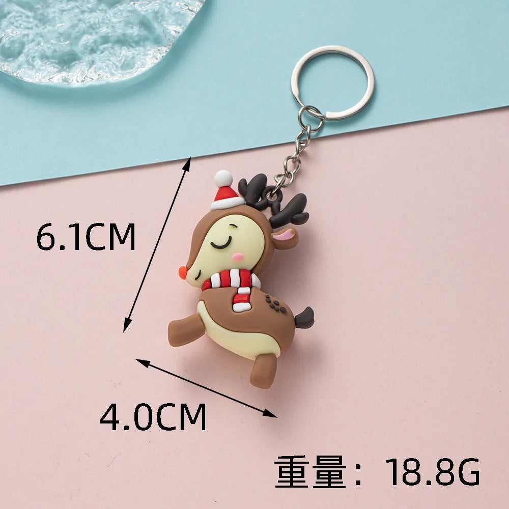 Christmas Keychain Cartoon Cute Doll Pendant Santa Claus Snowman Tree Keyring for Men Women Party Decoration Souvenir