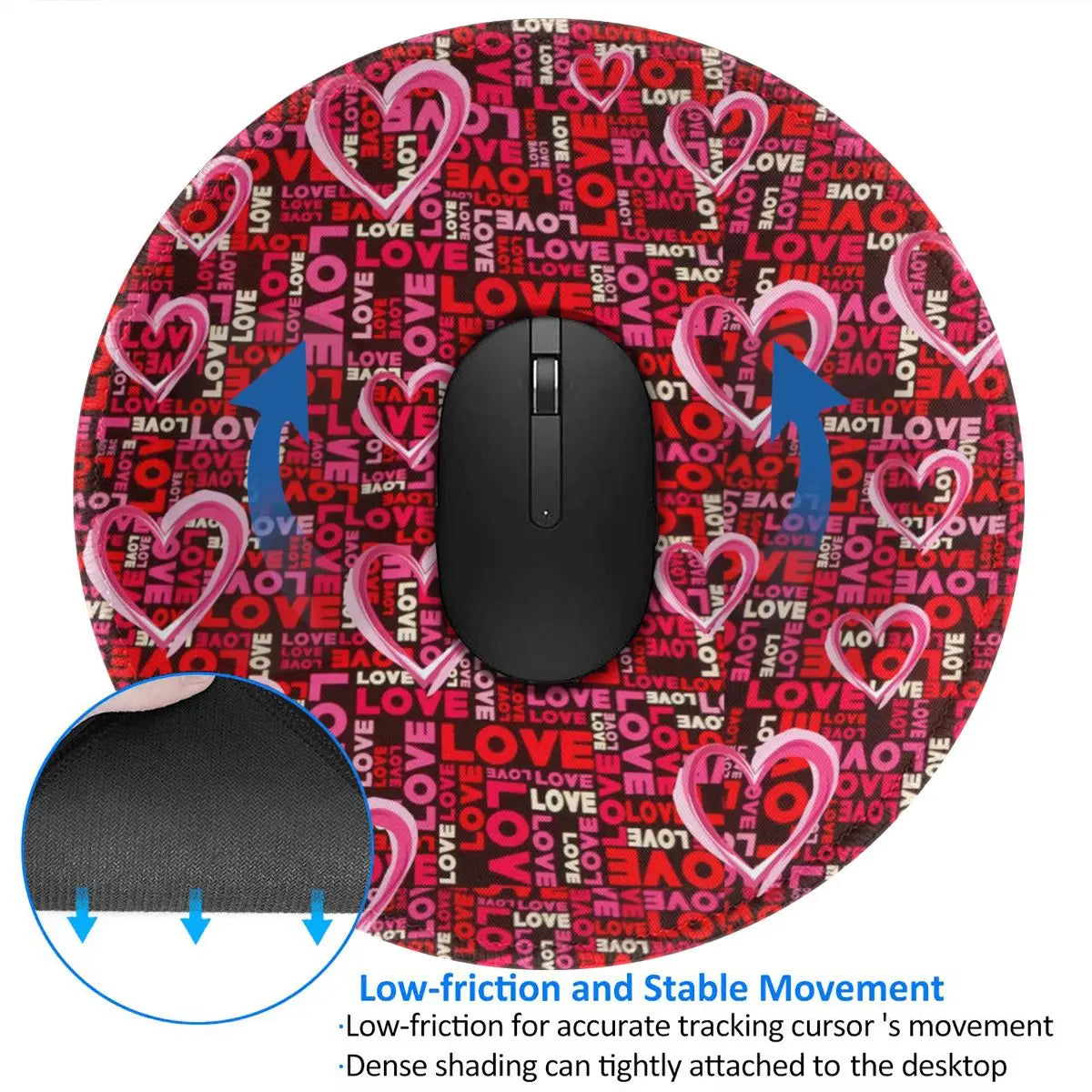 Red Heart Print Mouse Pad Cute Valentines Day Waterproof Mousepad Gaming Accessories For Notebook Computer Aesthetic Mouse Mats