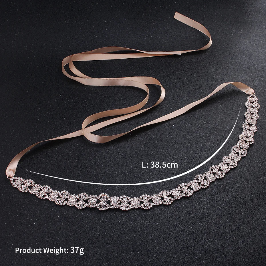 Classic Rhinestone Bridal Belt Rose Gold Color Crystal Sash Belt Wedding Party Prom Dress Accessories for Women Bridesmaid Gift