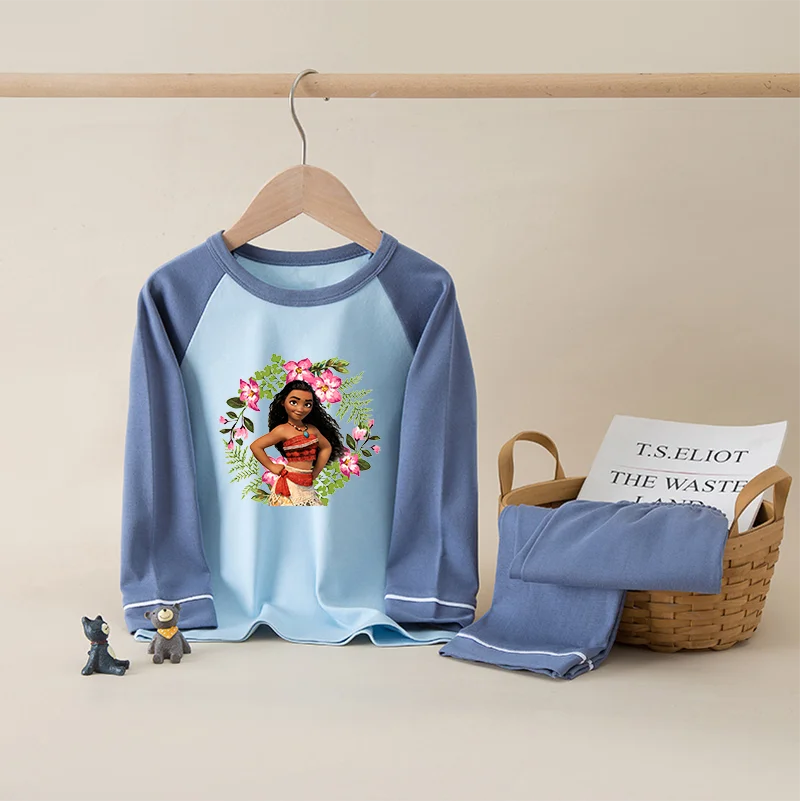 Moana 100% Cotton Kids Boys Girls Pajamas Sets Sleepwear Cartoon Long Sleeve T-Shirt Tops Pants Baby Autumn Clothes