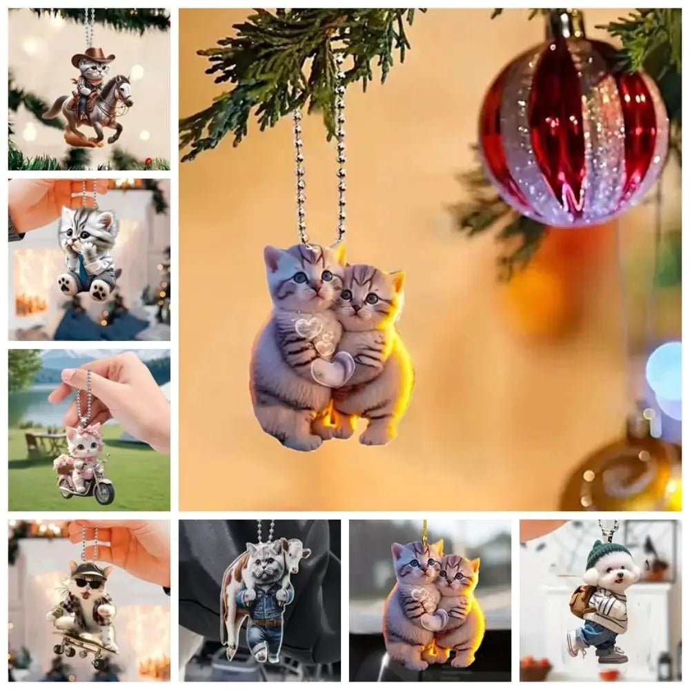 Creative Dog Cat Key Chain Car Key Ring Cartoon Animal Acrylic Pendant Bag Pendant Backpack Accessories Car Decoration Bag Decor