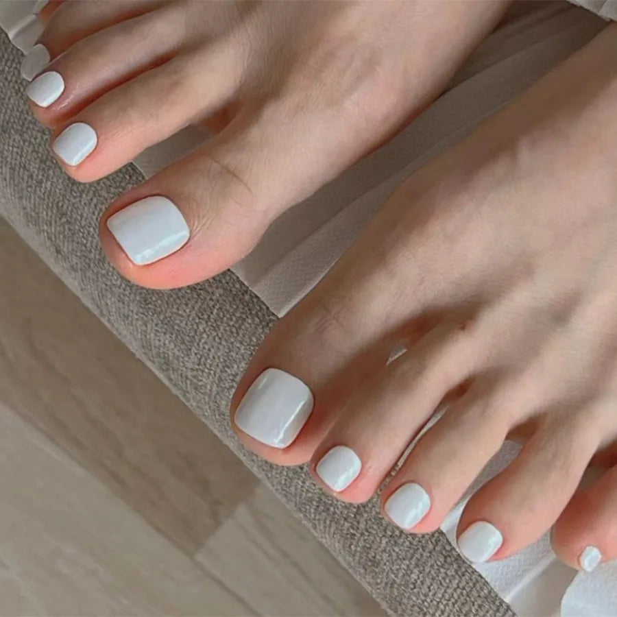 24pcs Pink Press on Toenails Ins Simple Solid Color Fake Toenail Patch Full Cover Wearable DIY Manicure Set False Toe Nails