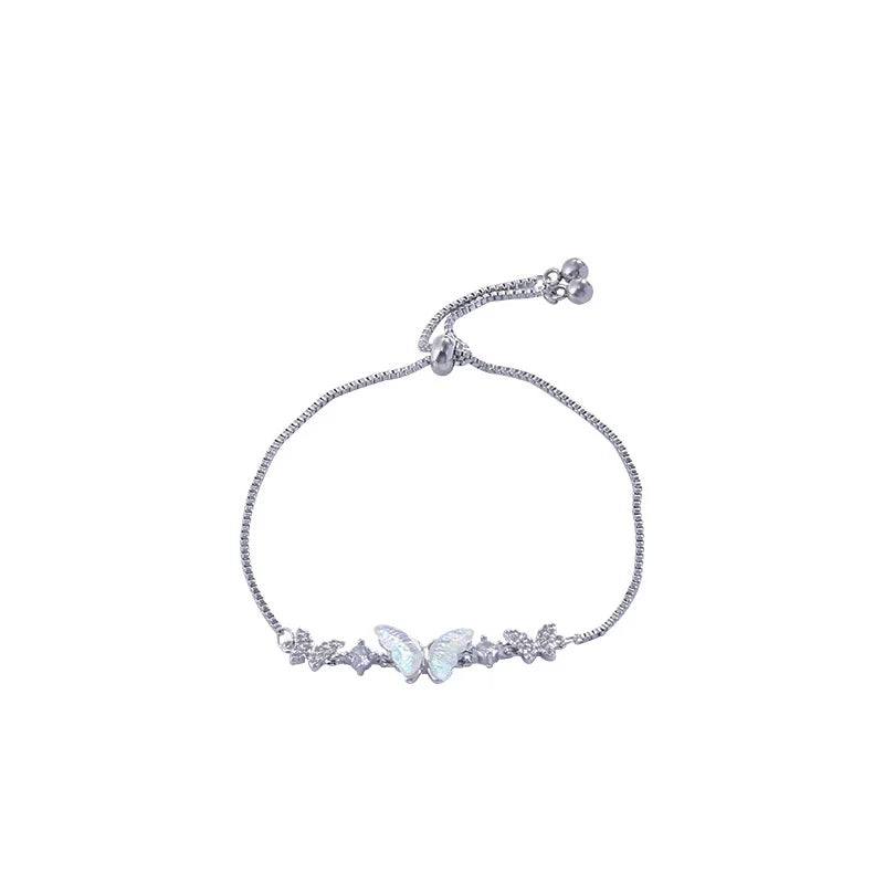 Colorful Zircon Butterfly Drawstring Bracelets For Women Lovely Bowknot Silver Color Adjustable Bracelets Jewelry Birthday Gifts