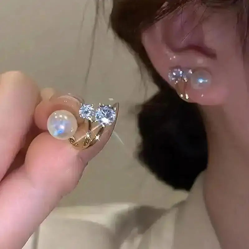 925 Silver Needle Korean Fashion Crystal Heart Earrings For Women Jewelry 2024 Trending Women's Red White Pearl Drop Earrings
