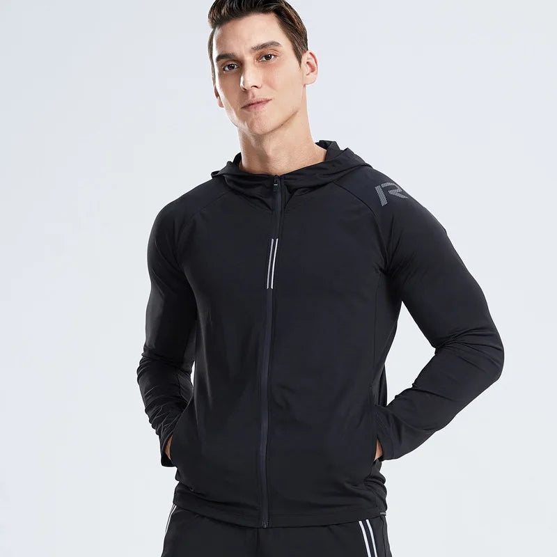 Men Hoodies Jacket Gym Sport Running Training Fitness Bodybuilding Sweatshirt Outdoor Sportswear Male Hooded Jackets Quick Dry