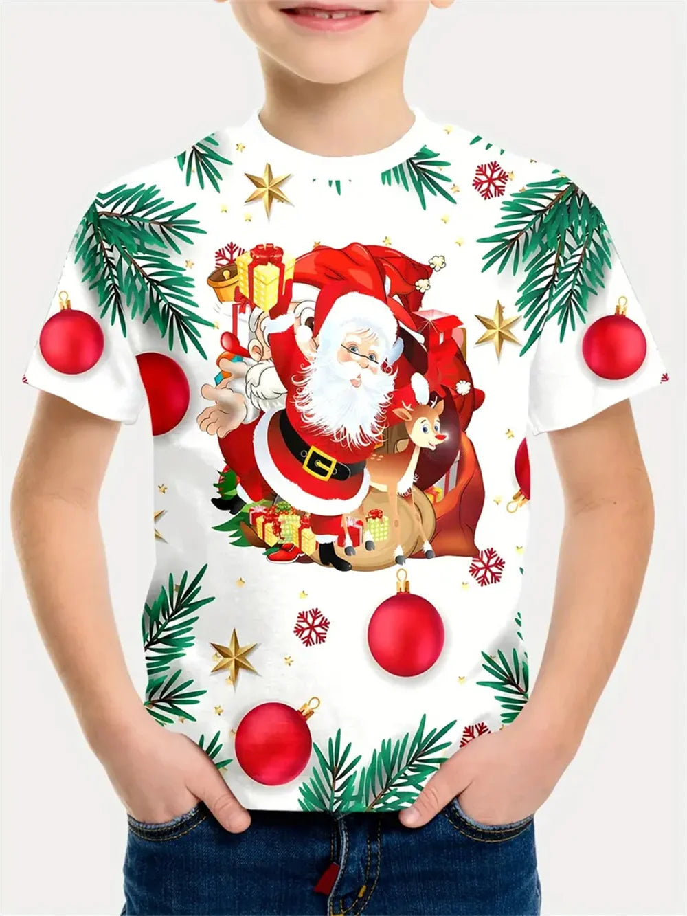 Weihnachten Santa Claus 3d Print T-Shirt Kinder Jungen Kleidung Kurzarm Casual Kinder Kleidung Mode T-Shirt für Jungen