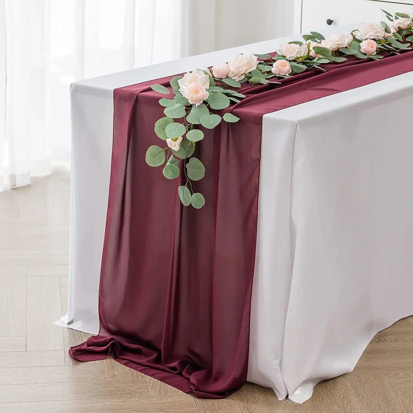 27.5x118 Inch Olive Green Chiffon Gauze Table Runner Wedding Table Running Baby Shower Rustic Sheer Dining Table Decoration