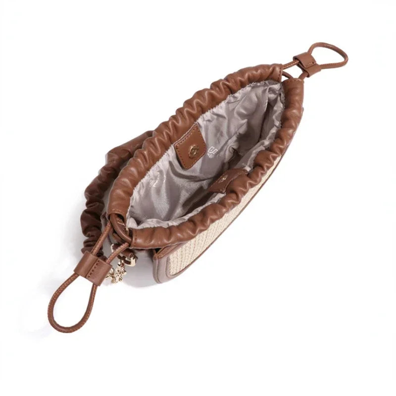 Fashion Straw Women Shoulder Bag Designer Female Composite Handbags Handamde Woven Summer Beach Bag Chain Small Purse 2024