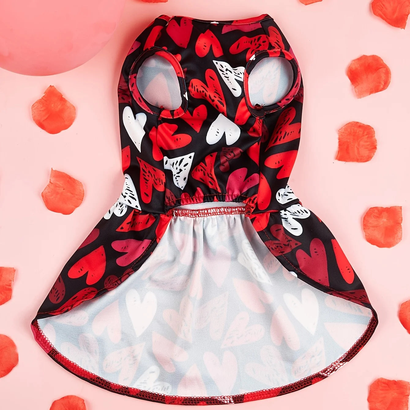 Dog Valentines Day Clothes Heart Prints Dog Valentines Outfit Red Tulle Dog Dress with Bowknot for Small Dogs Cat Girl