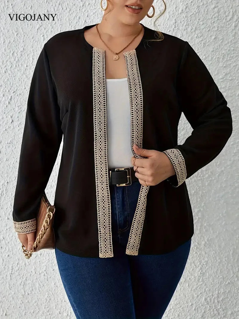 VigoJany 2025 Winter Black Plus Size Coat Women Casual Large Long Sleeve Outwear Ladies Autumn Chubby Open Stitch Curvy Clothes