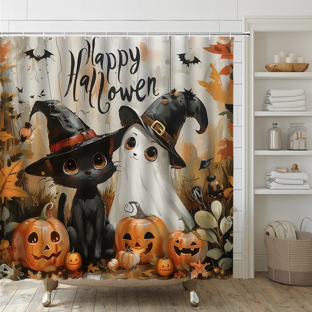 Funny Ghost Shower Curtain Set Halloween Skull Bat Flower Pumpkin Bath Screen Bathroom Mat Non Slip Rug Carpet Toilet Cover Home improvement decortion