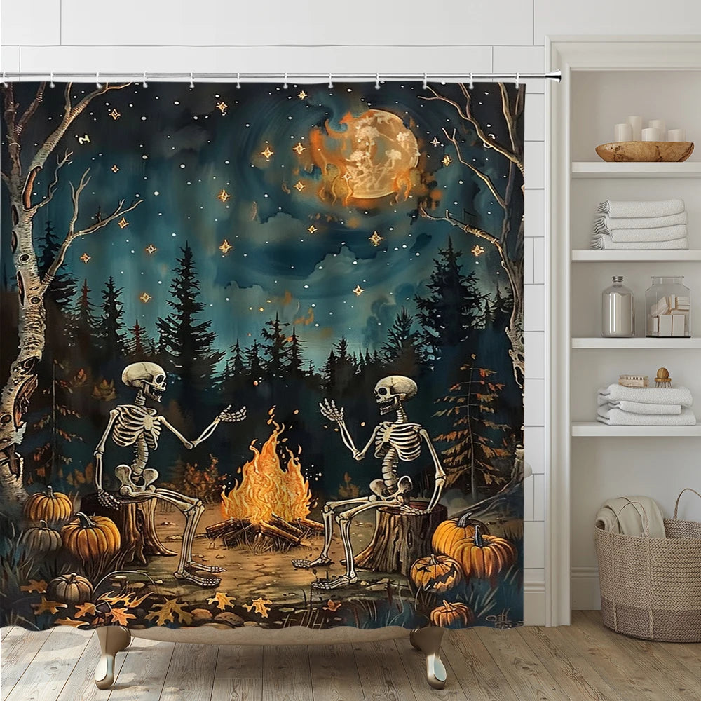 Funny Ghost Shower Curtain Set Halloween Skull Bat Flower Pumpkin Bath Screen Bathroom Mat Non Slip Rug Carpet Toilet Cover Home improvement decortion