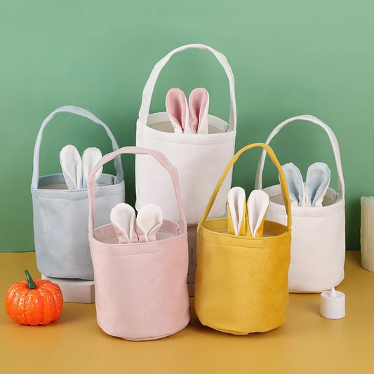 1pc Easter Egg Basket Cartoon Rabbit Ears Handbag Non-woven Fabric Candy Gift Packaging Bag For Easter Party Decoration Supplies