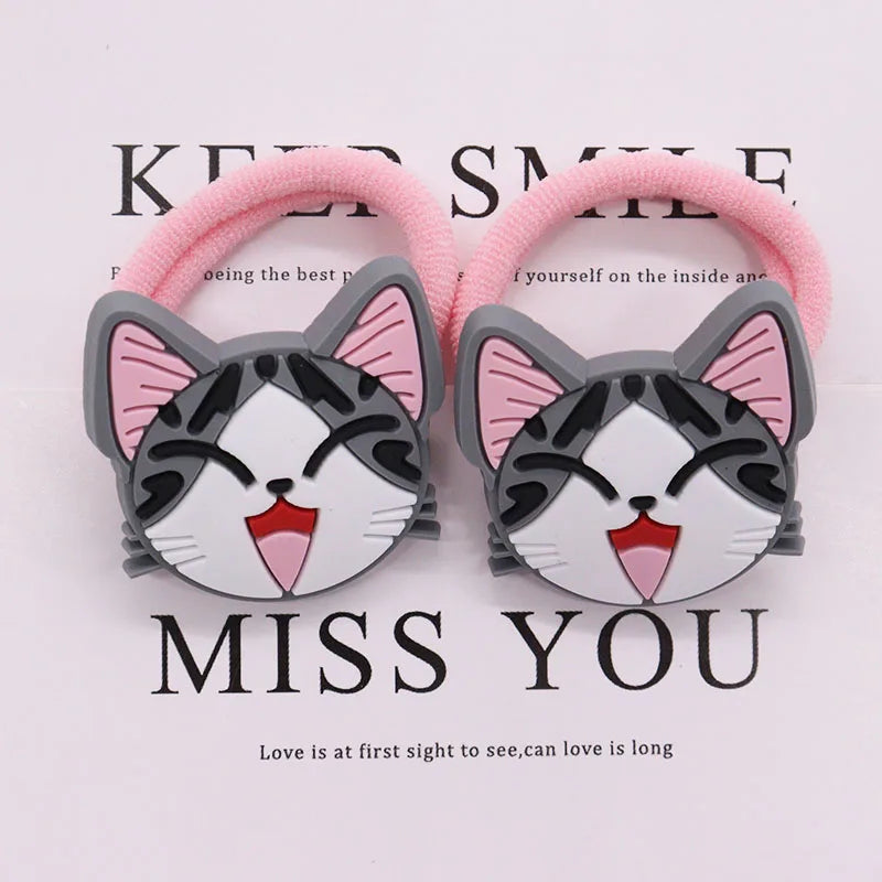 2Pcs Cute Animal Cat Hair Accessories Children Rubber Bands Scrunchies Elastic Hair Bands Girls Headband Decorations Ties Gum
