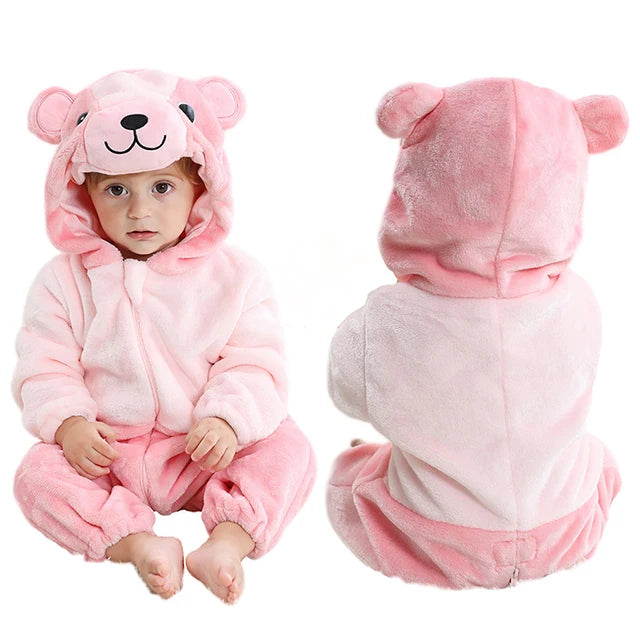 MICHLEY Halloween Baby Strampler Winterkleidung Flanell Kapuzen Bodys Pyjamas Tiere Overall Jumpsuit für Mädchen Jungen Kinder