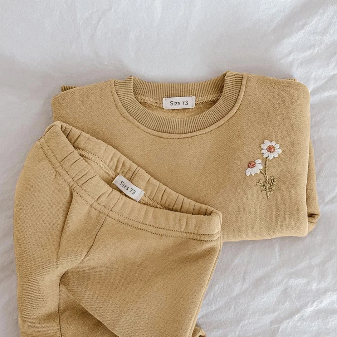 Baby Mädchen Kleidung Set Fleece Stickerei Daisy Pullover Sweatshirt + Jogger Hosen Set Mädchen Jungen Trainingsanzug Kleinkind Mädchen Kleidung