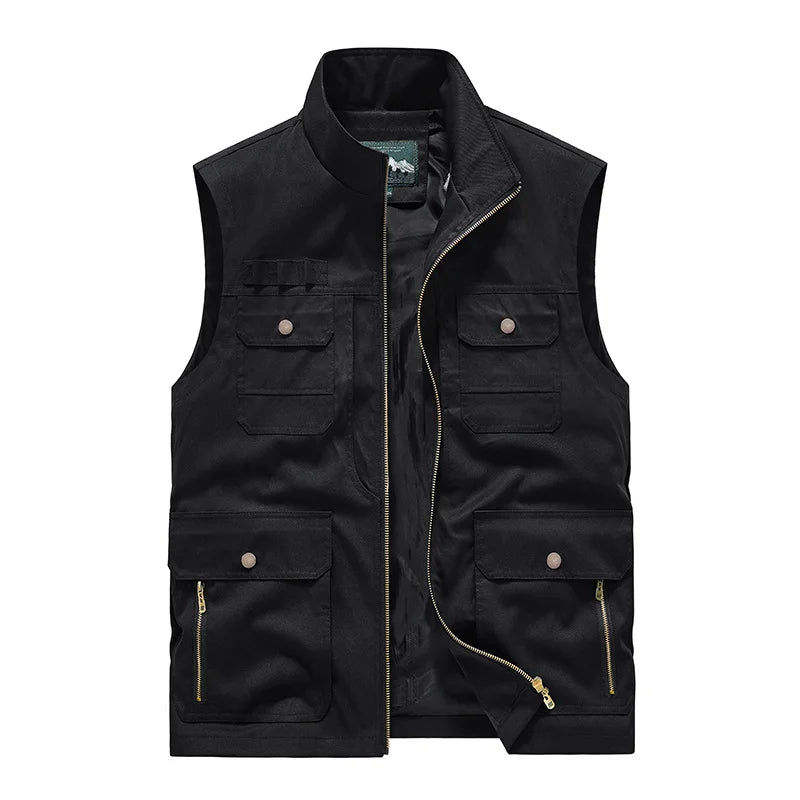 Men's Workwear Vest Multi Pocket Outdoor Vest Tactical Functional Stand Collar Vest Fishing Photography Mountaineering Jacket