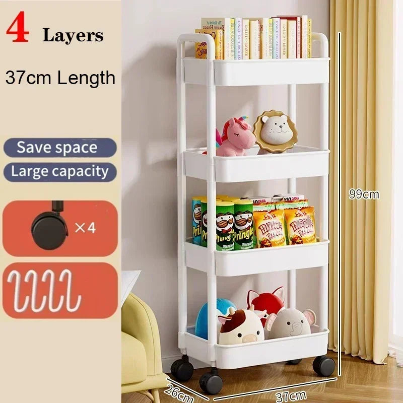 Storage Rack Trolley Multi-functional Mobile Multi-layer Household Snack Storage Rack with Wheel for Living Room Kitchen Bedroom