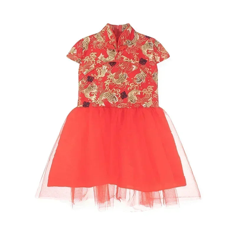 Fashion Red Girl Dress Summer Performance