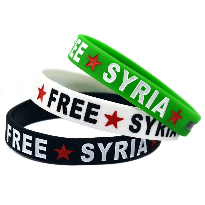 50 Pcs Free Syria Flag Silicone Wristbands Women Men Gifts Bangle Parade Patriotic Trinkets Bracelets
