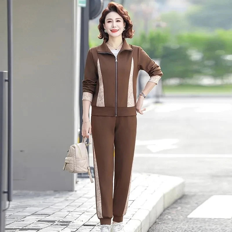 Women Clothes Solid Loose Sports Suit 2025 Spring Autumn Leisure Sportswear Middle-aged Temperament Age Reduction Two-piece Sets